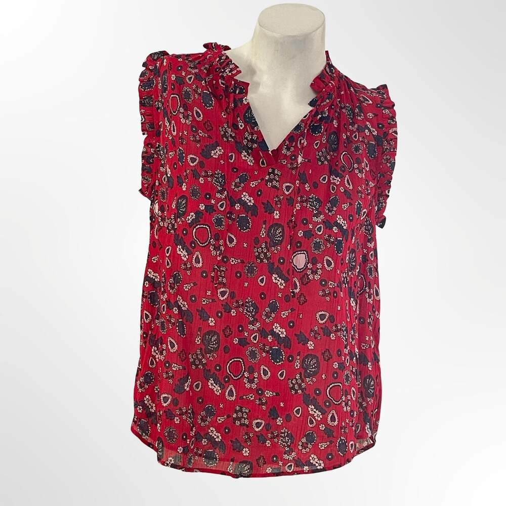 & Other Stories Paris Atelier Red Floral之心 Print Ruffle Sleeveless Blouse